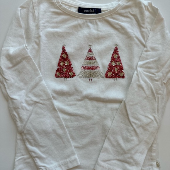 Okaidi Other - Okadi Festive Long Sleeve Kids Tee - White and Red